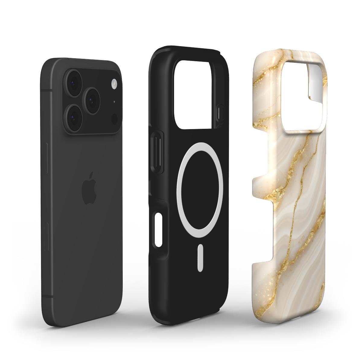 Coque pour iPhone avec motif marbré couleur : doré – Gold Marble Quartz iPhone MagSafe