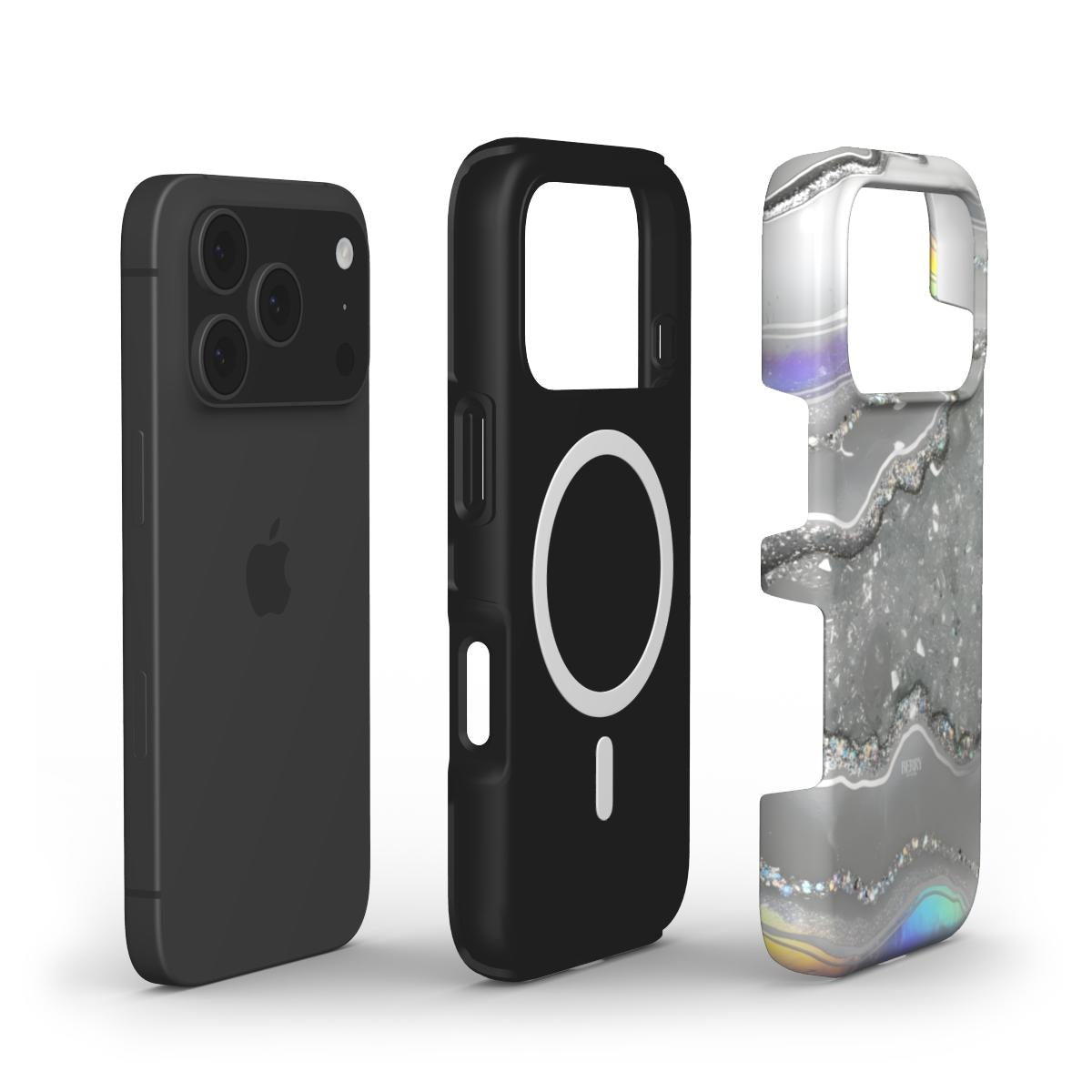 iPhone-deksel med marmormønster – Silver Marble Quartz iPhone MagSafe