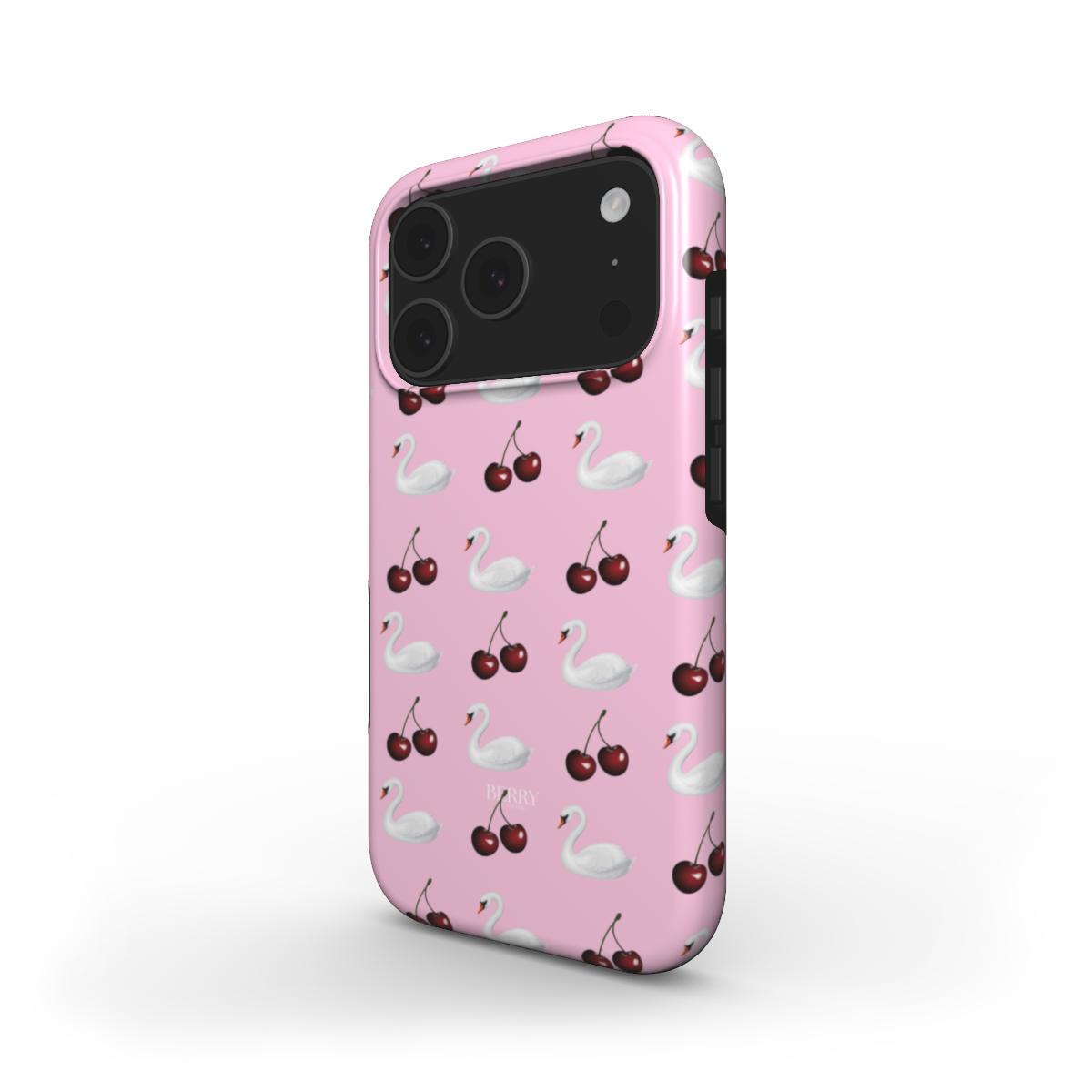 Coque pour iPhone avec motif de cerises – Cherry Swan iPhone MagSafe