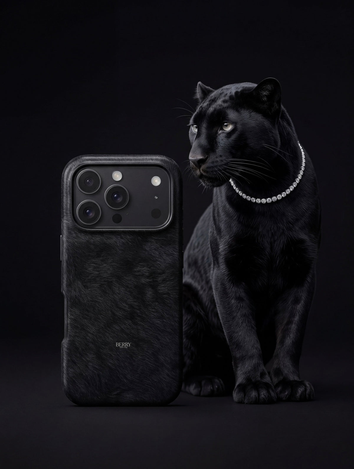 Sort iPhone-cover med dekorativt design, design Black Fur