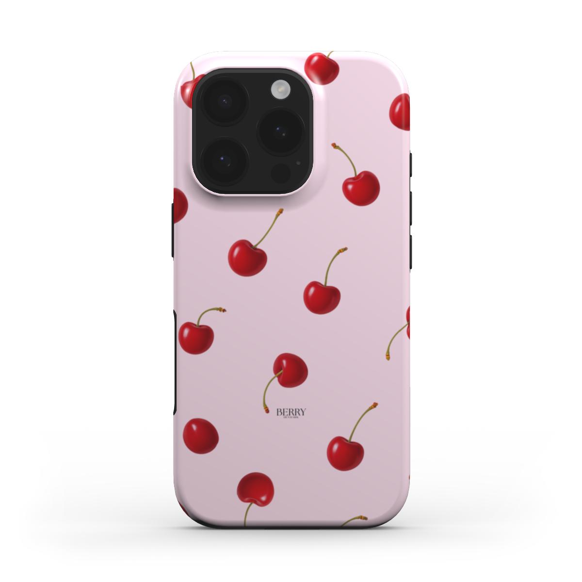 Custodia per iPhone con motivo di ciliegie colore: rosa antico – Cherry Kisses Rose