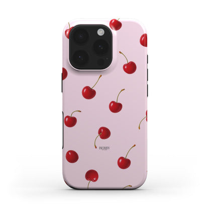 Custodia per iPhone con motivo di ciliegie colore: rosa antico – Cherry Kisses Rose